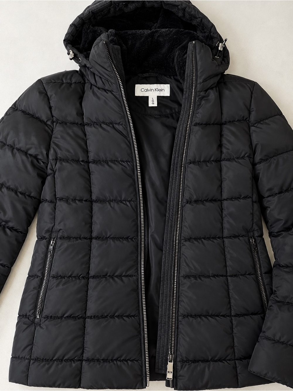 Calvin Klein Black Quilted Hooded Puffer Coat